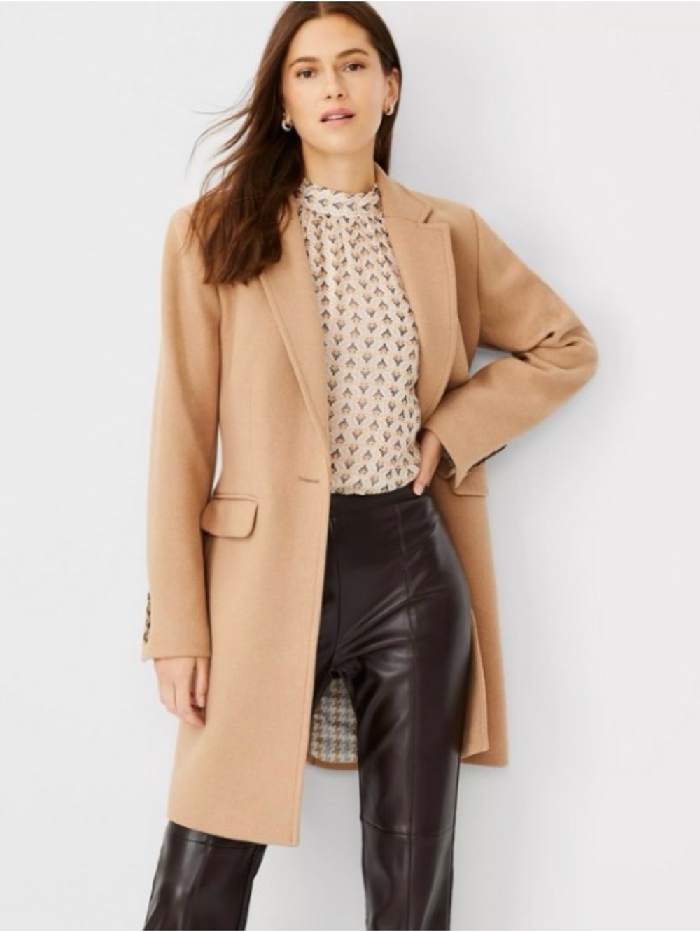 Ann Taylor classic camel color Single-Button Wool-Blend Notch Lapel Coat